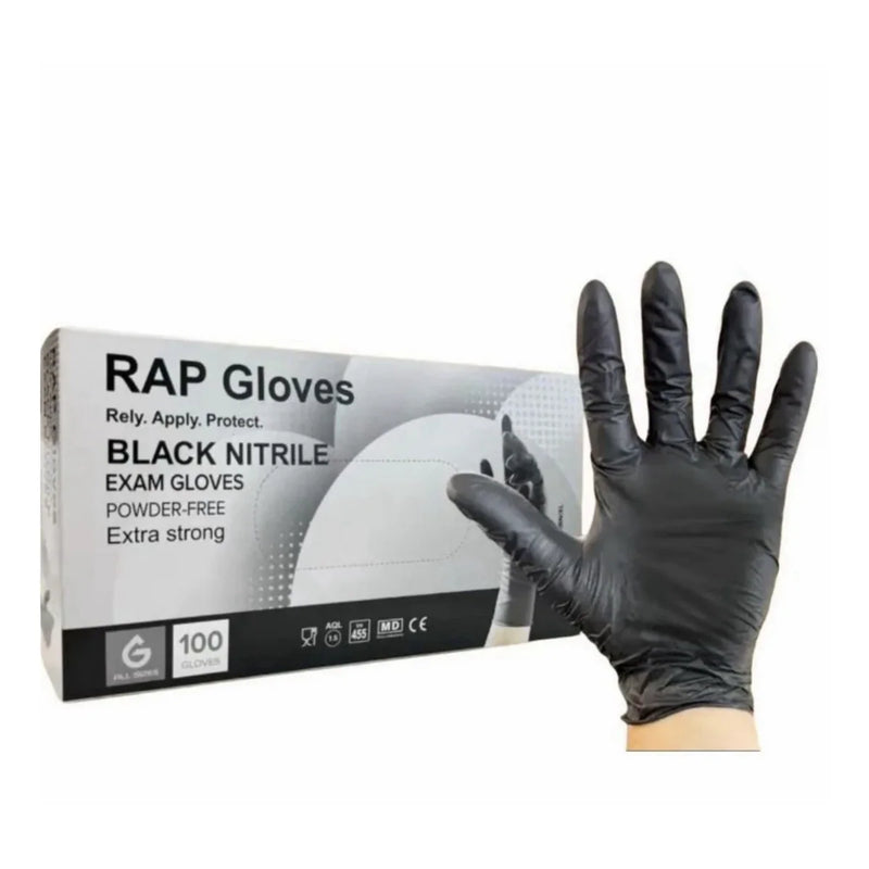 Black RAP Nitrile Disposable Gloves – Powder‑Free, Latex‑Free - 100 in a box