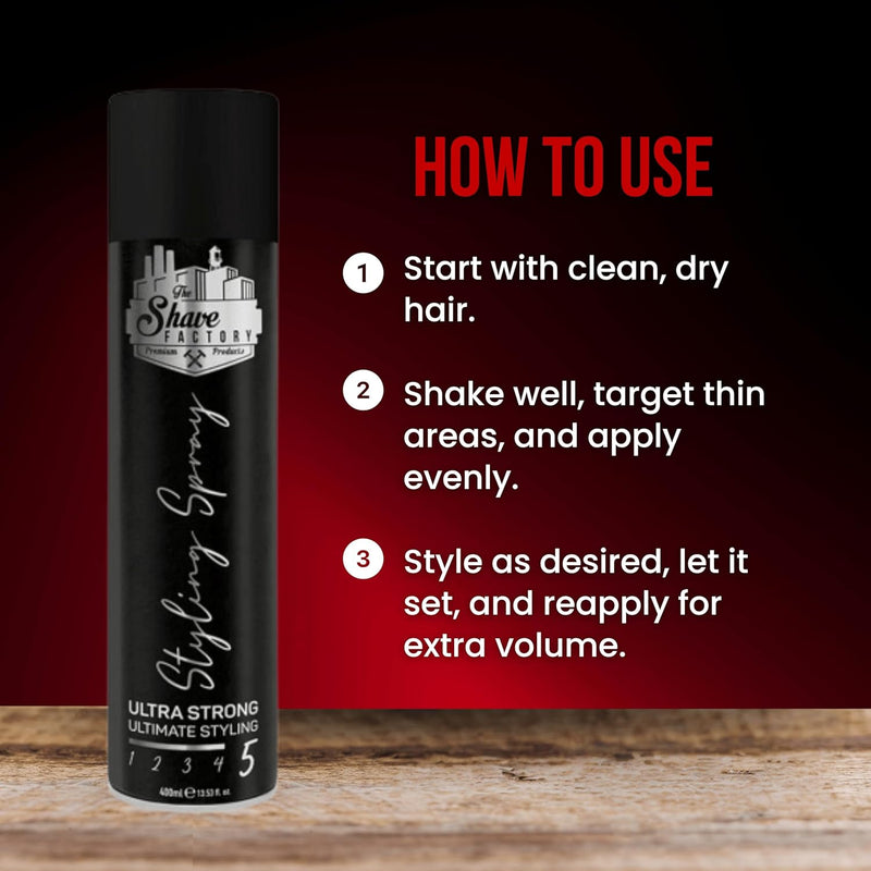 The Shave Factory Ultra Strong Styling Spray 750ml – Long-Lasting Hold & Perfect Control