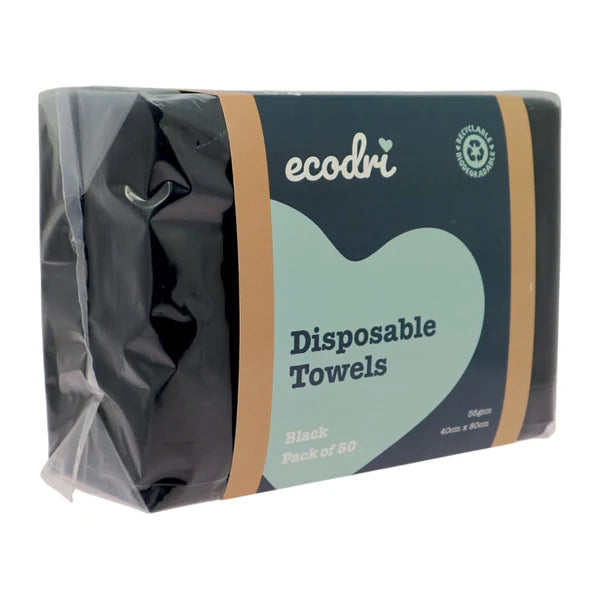 EcoDri Disposable Salon Towels Black Pack of 50 – Biodegradable, Super Absorbent Towels | Professional Hairdressing Towels