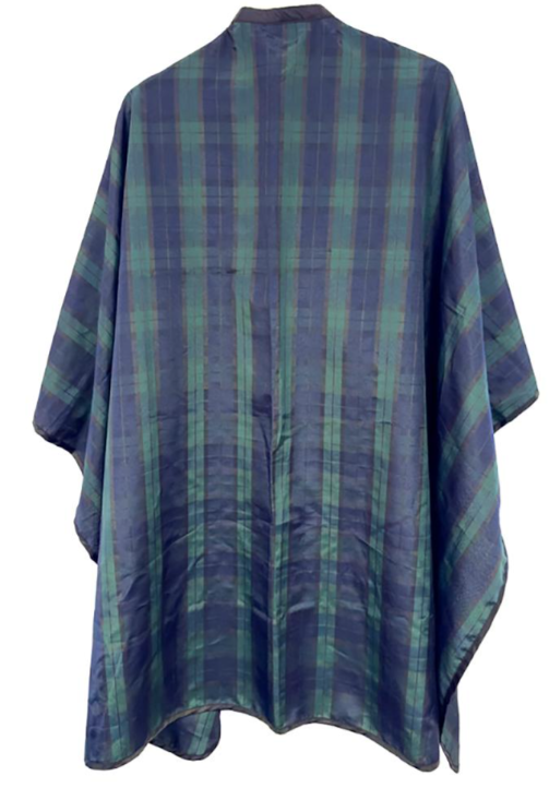 HairTools Checked Gown – Water-Repellent Barber/Salon Cape, Blue-Green Check
