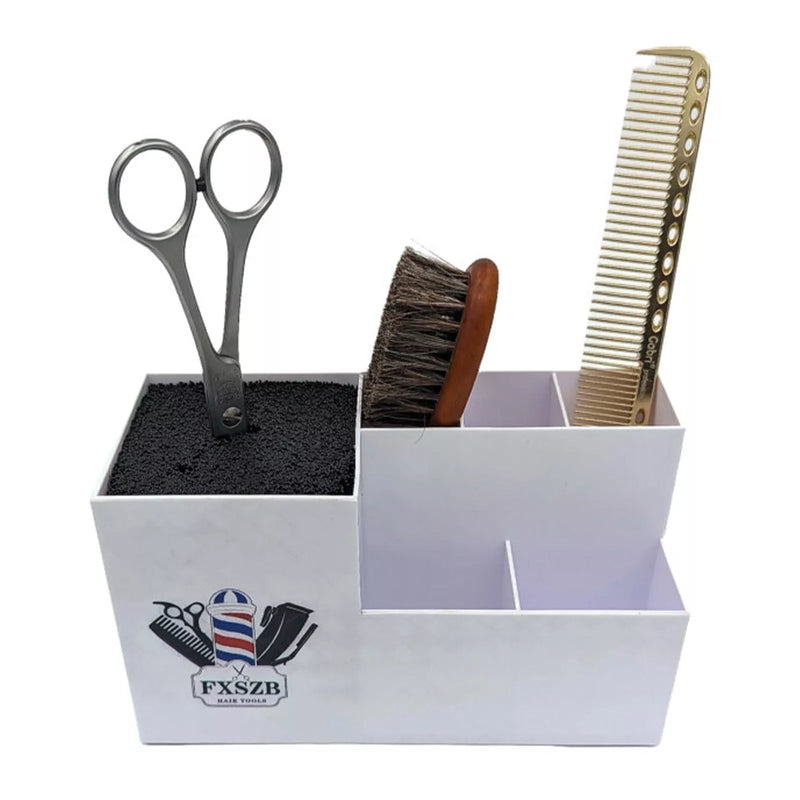 Non-Slip Scissor & Brush Holder – Barber Pole Pattern Tool Organiser for Professional Salons - White