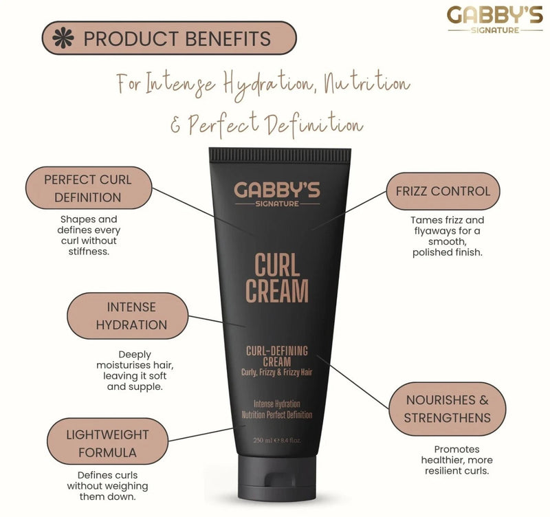 Gabby's Signature Curl Defining Cream 250ml – Anti-Frizz Hydrating Curl Cream for Curly & Wavy Hair