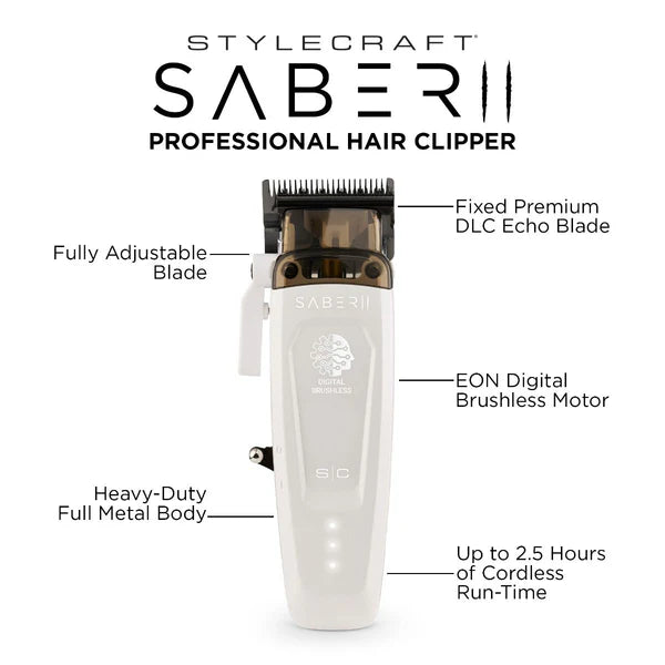 StyleCraft Saber 2.0 Digital Brushless Motor Clipper White | The Ultimate Fade Master