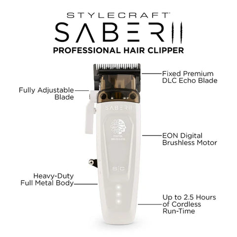 StyleCraft Saber 2.0 Digital Brushless Motor Clipper White | The Ultimate Fade Master