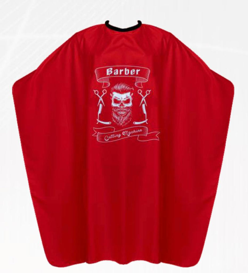 Hair Cutting Apron - Professional Bearded Skull Unisex Hairdressing Gown - Red/Silver