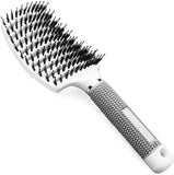 Large Curved Vent Hair Brush with Boar Bristles Anti Static Lightweight for Blow Drying and Styling WHITE