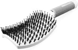 Large Curved Vent Hair Brush with Boar Bristles Anti Static Lightweight for Blow Drying and Styling WHITE